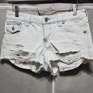 NWT True Religion Light Blue Frayed Jean Shorts
